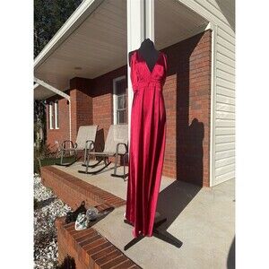 Twin Sister Maxi Dress Womens Size 10 Burgundy Satin Formal Prom Gown